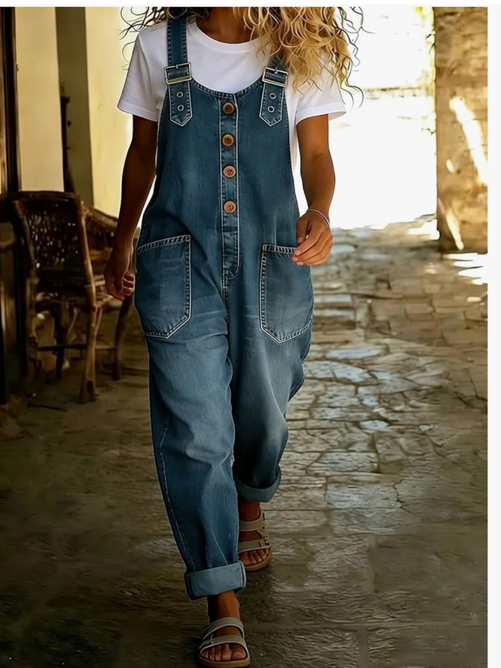 M NWOT Denim Button-Front suspender straps Overalls pockets jumpsuit